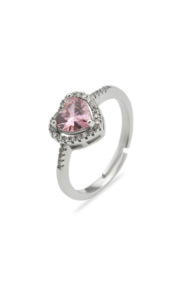 Pembe Kalpli Zirkon Taşlı Ayarlanabilir Yüzük